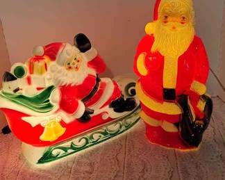 Vintage Santa & Sleigh & Santa Blow Molds
