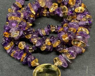 Amethyst & Citrine Gemstone Beaded Necklace
