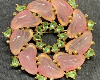 HOBE Pink & Green Crystal Brooch
