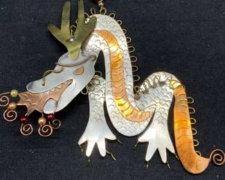 Hand Crafted XL Silver & Copper Tn Dragon Pendant
