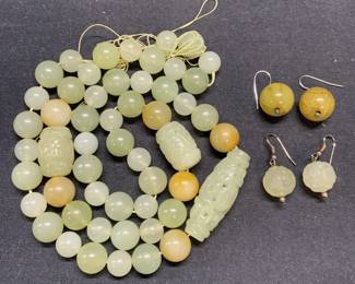 3 Green Gemstone Beaded Necklace & Earrings
