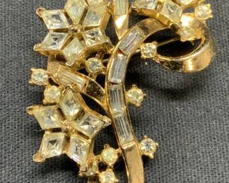 TRIFARI Gold Tone Crystal Flower Brooch
