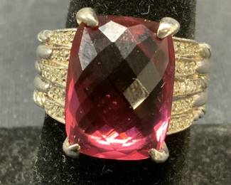 Signed ODY Sterling Silver Pink Crystal Ring
