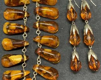 2 Amber Beaded Necklace & Crystal Earrings

