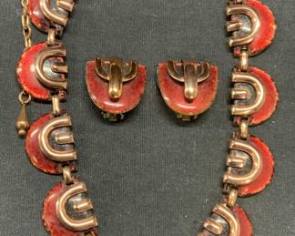 Set2 MATISSE Red Enamel Necklace & Earrings

