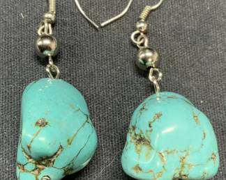 Silver Tone Turquoise Beaded Dangle Earrings
