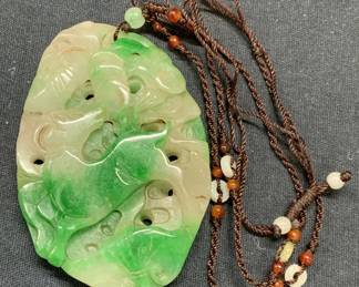 Carved Jade & Carnelian Pendant Necklace
