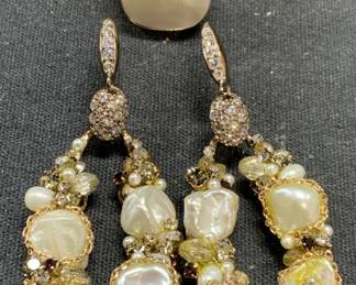 2 Faux Pearl Earrings, Sterling Silver MOP Ring
