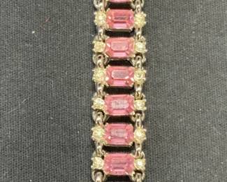 BOGOFF Silver Tone Pink Crystal Bracelet
