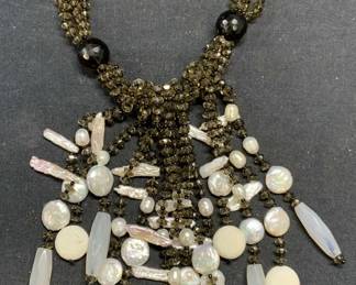 Stick Pearl & Glass Beaded Statement Necklace
