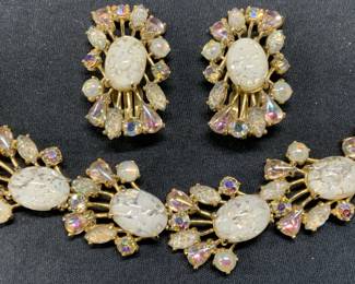 2 SCHIAPARELLI White Crystal Bracelet & Earrings
