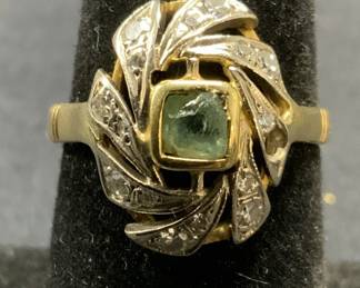 Signed 18K Gold & Diamond Ring
