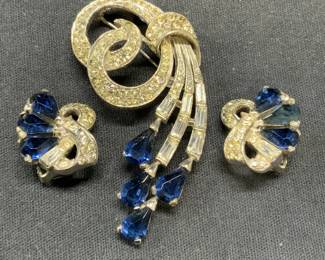 2 MARCEL BOUCHER Blue Crystal Brooch & Earrings
