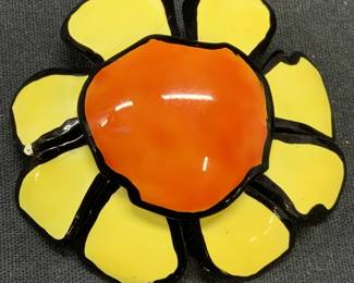 SANDOR CO Enameled Flower Brooch 2.5in

