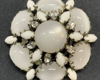 SCHREINER White Moonstone Style Crystal Brooch
