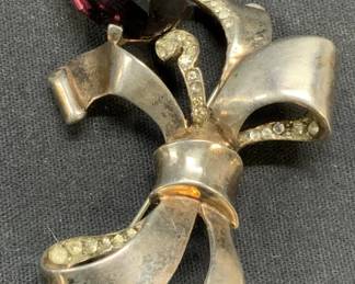 REJA Sterling Silver Purple Crystal Flower Brooch
