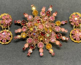 2 SCHREINER Pink Crystal Brooch, More
