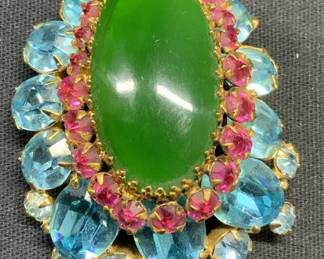 SCHREINER Pink/Blue/Green Crystal Brooch
