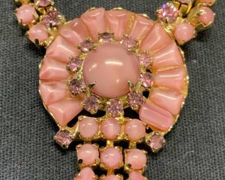 Pink Crystal Cabochon Pendant Necklace
