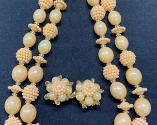 2 Orange Beaded Multi Strand Necklace & Earrings
