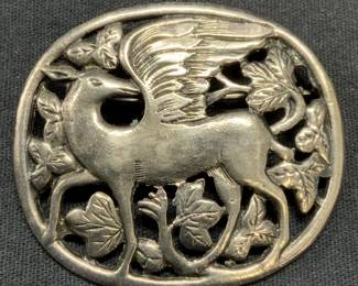 Sterling Silver Winged Stag Deer brooch
