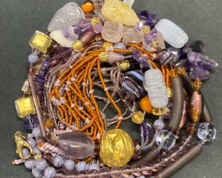 Amethyst & Art Glass Beaded Statement Necklace
