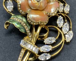 HATTIE CARNEGIE HC Floral Crystal Statement Brooch
