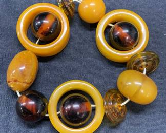 Amber & Bakelite Beaded Stretch Bracelet
