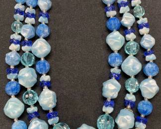 Blue Crystal Multi Strand Necklace, West Germany
