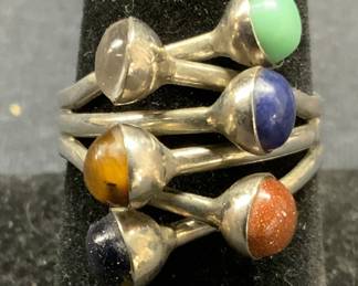 Signed Sterling Silver Amethyst & Tigers Eye Ring
