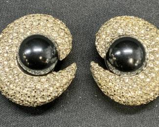 CINER Silver Tone Faux Pearl Crystal Earrings
