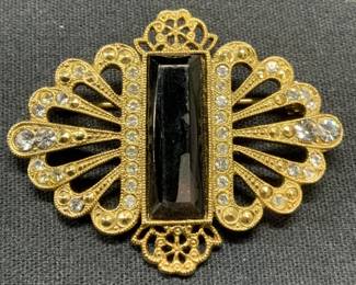 Art Deco Gold Tone Crystal Brooch

