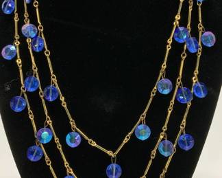 Aurora Borealis Beaded 3 Strand Chain Necklace
