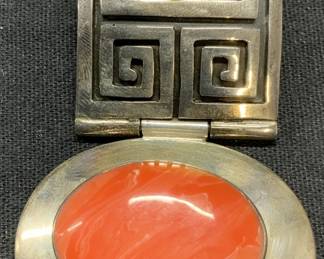 Sterling Silver & Coral Navajo Style Pendant

