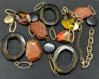 Chunky Gold Tone Lucite Beaded Necklace
