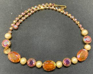 SCHIAPARELLI Pink Crystal Faux Pearl Necklace
