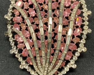 TRIFARI Silver Tone Pink Crystal Brooch 3in
