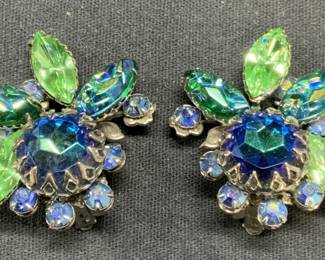 JUDY LEE Blue & Green Crystal Flower Earrings
