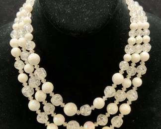White Crystal Multi Strand Necklace, Germany
