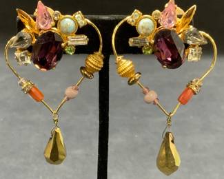 CHRISTIAN LACROIX Gold Pl Crystal Earrings France
