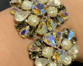 SCHIAPARELLI Faux Pearl Crystal Cuff Bracelet
