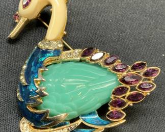 ATTR Hattie Carnegie Crystal Swan Brooch
