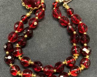 MIRIAM HASKELL Red Crystal Double Strand Bracelet
