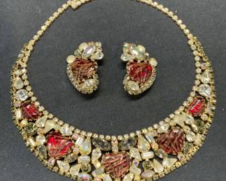 2 HOBE Gold Tn Crystal Necklace & Earring Set
