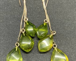 Sterling Silver Green Lucite Dangle Earrings
