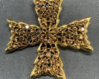 WEISS Gold Tone Crystal Maltese Cross Brooch
