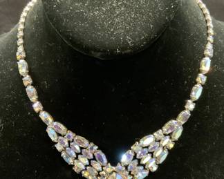 Silver Tone Blue Crystal Choker Necklace
