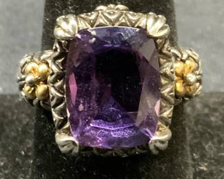 Sterling Silver 18k Gold Purple Gemstone Ring
