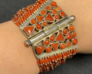 Sterling Silver & Coral Beaded Bracelet
