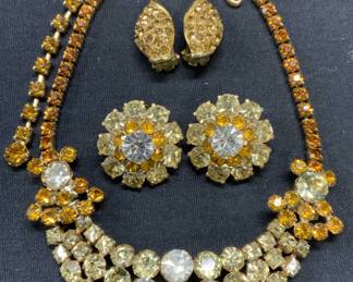3 WEISS Gold Tone Crystal Earrings, Jewelry Set
